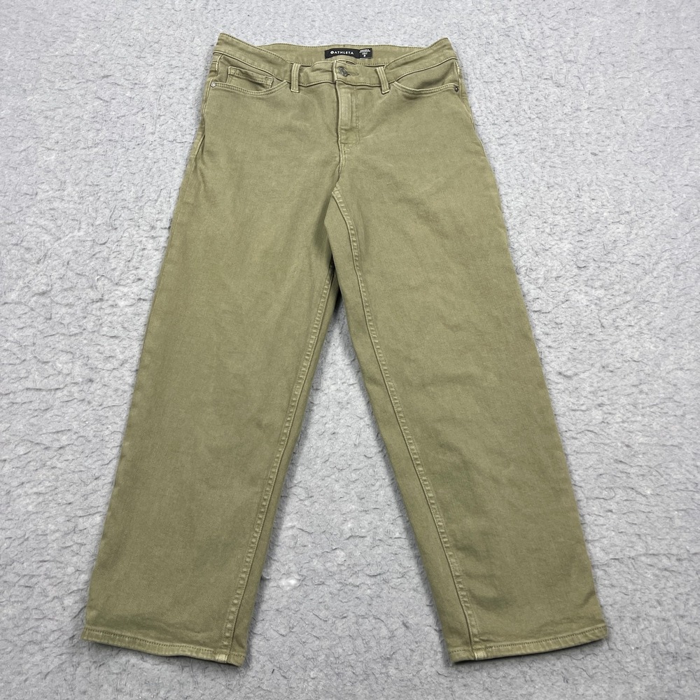 Athleta Flex Straight Crop Jeans Womens 8 Green Cotton Twill Pants Travel 657558